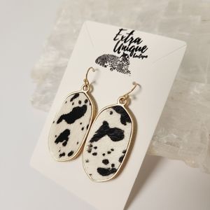 Cow Print Genuine Leather Western Oval Earrings Hide Hair Jewelry